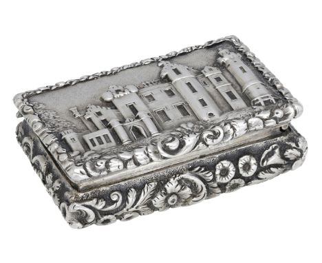 A William IV silver ‘Castle Top’ vinaigrette by Nathaniel Mills, of rectangular form, the hinged cover depicting a view of Ab
