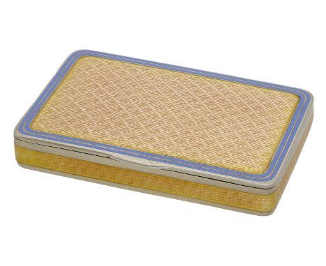 An early 20th century Continental silver and enamel box, of rectangular form, the sprung lid and sides decorated with yellow/