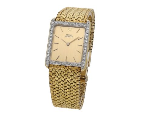 Girard Perregaux. A gold and diamond-set rectangular bracelet watch, ref. 4123SA, circa 1980. Movement: cal. 740-985, manual 