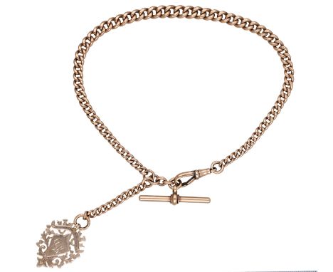 Two gold chains, the first a late 19th century 9ct gold Albert chain suspending 9ct medallion with thistle motif decoration a
