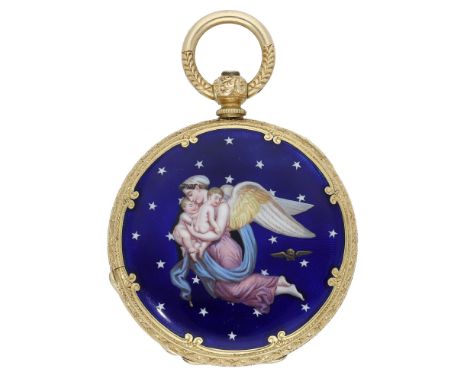 Badollet, Genevé. A gold hunting cased watch with enamel scenes depicting ‘Day & Night’, circa 1860. Movement: cylinder escap