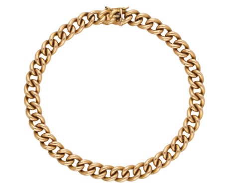 A gold curb-link chain bracelet, the clasp stamped ‘18K’ and ‘750’, length approximately 21cm.  £1,000-£1,200  ---  Condition