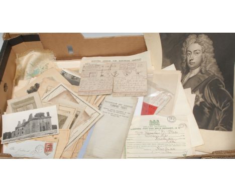 A collection of 17th century and later ephemera, works on paper, and prints, including Local Interest, Politics &amp; Satire 