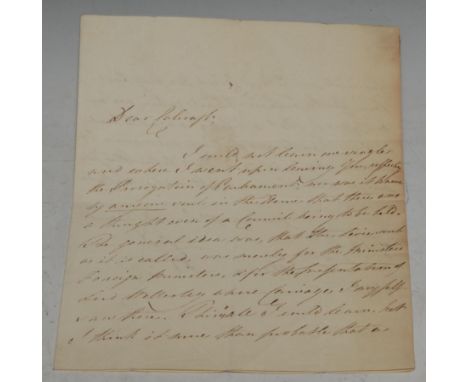 Royalty - George IV (1762-1830), 2pp ALS of ink manuscript as Prince of Wales, dated from Carlton House, January 16 1/2 past 