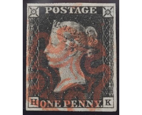 1d Black plate 7 Lettered HK 4 margin red MX fine item