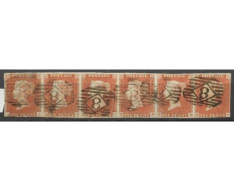 BS29 1d Red-Brown used strip of 6 superb colour, a scarce item.&nbsp; Lettered KA,KB,KC,KD,KE,KF