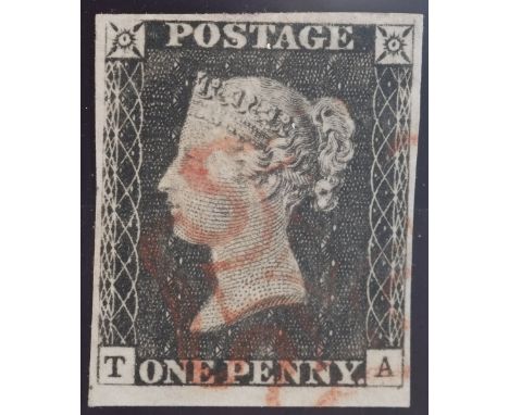 1d Black plate 2 Lettered TA (First State) 4 margin red MX