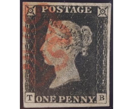 1d Black plate 2 Lettered TB (First State) 4 margin red MX