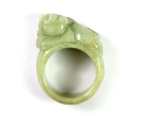 A Chinese carved jadeite jade ring with a young dragon, (V) check!