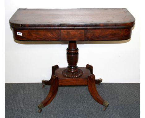 A regency mahogany folding card table, W. 91cm.