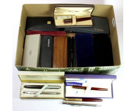 A Waterman fountain pen and a quantity of other pens.