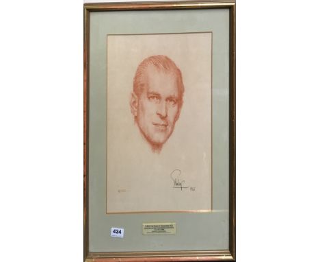 An official 1965 gilt framed portrait print of HRH The Duke of Edinburgh after Leonard Boudon, 46 x 61cm.