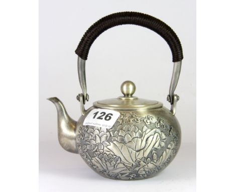 A heavy contemporary Chinese satin finished .990 silver teapot, (approx. 500g).
