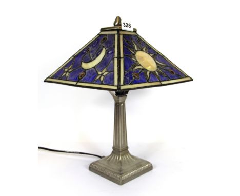 An unusual silver plated Tiffany style table lamp, H. 37cm.