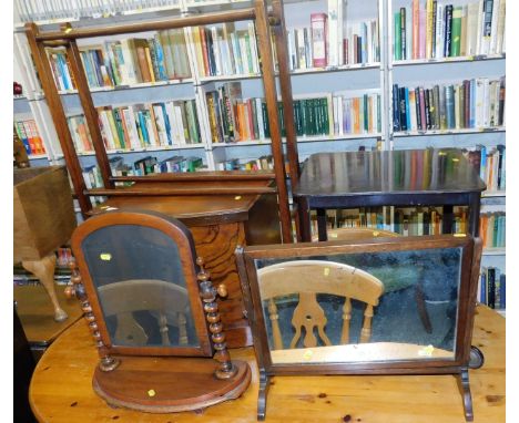 A group of Victorian and later furniture, including a box commode, tripod table, towel rail and two mirrors, and an occasiona