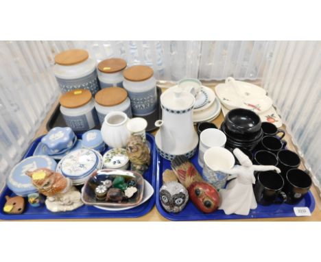 A quantity of Hornsea pottery storage jars, in the Tapestry range, part coffee service, and a quantity of Wedgewood pin dishe