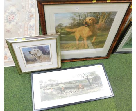 A quantity of framed prints, depicting hunting scenes, largest is 50cm x 40cm.