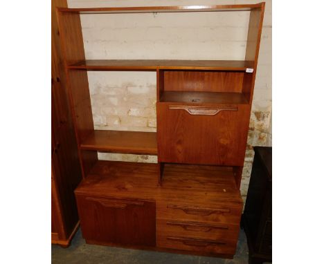 A G-Plan style display bureau lounge unit, finished in light teak, 175cm high, 118cm wide.