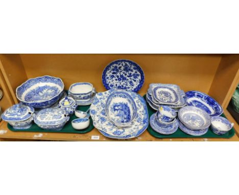 A quantity of blue and white serving plates and tableware, to include Ashworth Brothers Hanley range, Johnson Brothers Englis