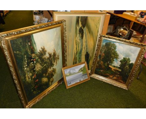 A quantity of large framed prints, to include Cornfield, After John Constable, 60cm x 50cm., and a seascape After Robert Wood