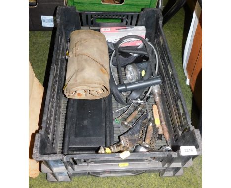 A quantity of cycle spurs, including a row of cycle repair tools, a pair of deluxe pedals and locks, etc. (1 box)