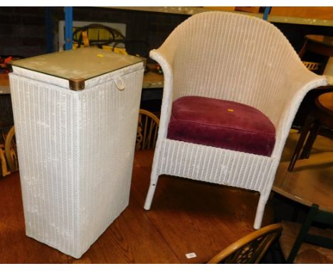 Lloyd Loom bathroom chair and laundry basket.
