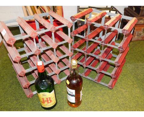 A pair of 1 litre bottles of blended whisky, a J&amp;B, and The Real Mackenzie Scotch Whisky, together with a pair of wine ra