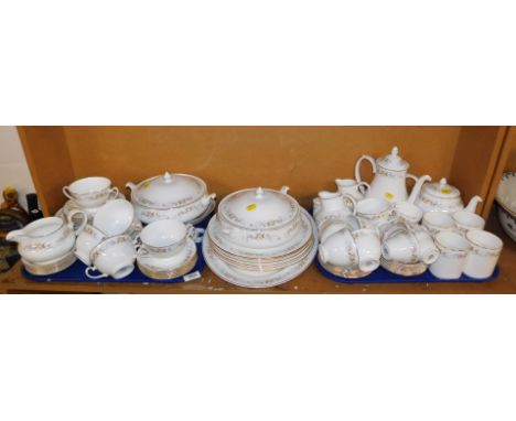 A Mayfair part dinner service, to include serving tureen, serving plates, cups, saucers, teapots, coffee pot, milk jug, sugar