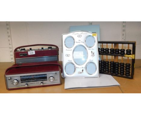 A pair of Roberts R505 radios, together with an abacus, and a Silver Wedding Celebration picture frame.Buyer Note: WARNING! T