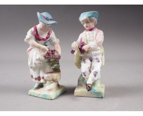 A pair of 19th century "Meissen" figures, "Grape Harvesters", 4 1/2" high, restorations 