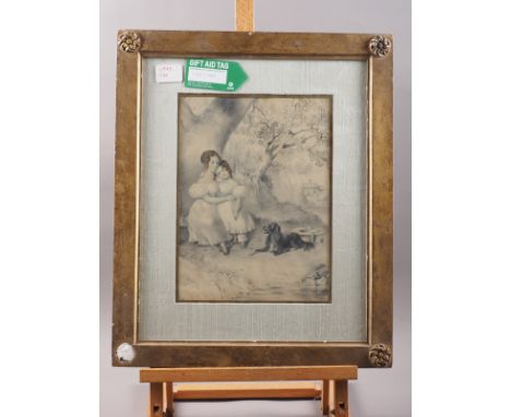 Robert Thorburn pencil sketch with watercolour, Francis Campbell and her sister, signed and dated 1834, lower left, 11 1/2" x