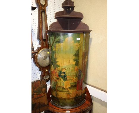 An early Georgian painted bowfront corner cupboard with Angel, figures in a landscape, 18" wide x 12" deep x 50" high 