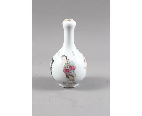 A Chinese garlic vase with figure and character decoration, with seal mark to base 6 3/4" highCondition:Small fault to struct