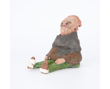 Terry Kavanagh (British, b. 1960). Small ceramic figure with acrylic paint depicting a male figure with a cantankerous or wri