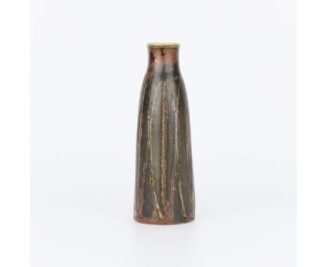 Carl-Harry Stalhane (Swedish, 1920-1990) for Rorstrand, Sweden. Ceramic bottle vase with with a handsome incised feather moti