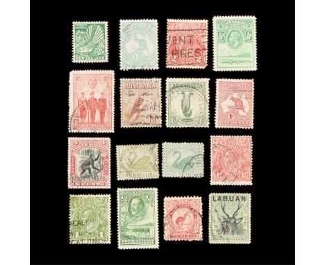 Group of 16 early British protectorate and colonial stamps including Australia, New Zealand, North Borneo and Labuan, Basutol