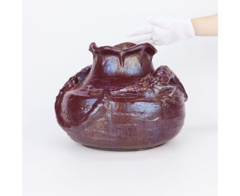 Karl Svensson (Swedish, 20th c.) for Hoganas Keramik, Sweden. Large studio ceramic Art Nouveau style sculptural vase depictin
