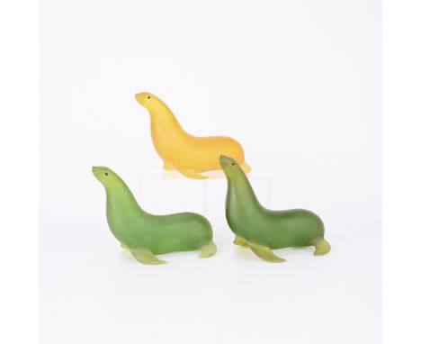 Sascha Brastoff (American, 1918-1993). Group of three vintage resin figures depicting seals, ca. 1960s-1970s. Each with an et