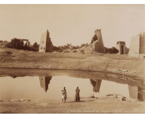Adelphoi Zangaki, Greece. Late 19th to early 20th century albumen photograph print depicting the Karnak Temple Complex and a 