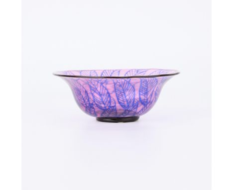 Eva Englund (Swedish, 1937-1998) for Orrefors, Sweden. Small "graal" glass bowl of a vibrant magenta hue depicting foliate mo