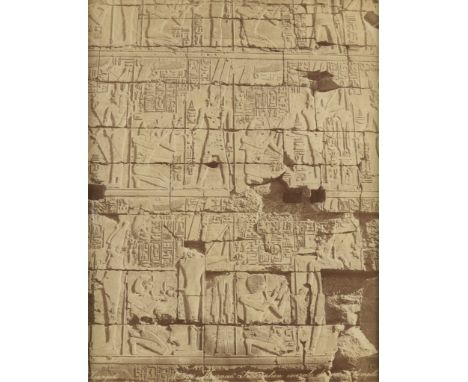 Adelphoi Zangaki, Greece. Late 19th century albumen photograph print depicting hieroglyphics in the Karnak temple complex nea
