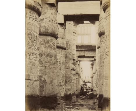 Late 19th to early 20th century albumen photograph print depicting an interior view of The Hypostyle (Great) Hall of the Karn