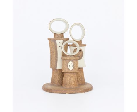 Possibly Hiroshi Ogawa (Japanese-American, 20th/21st century). Contemporary studio ceramic sculpture depicting three tubular 