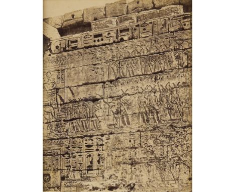 19th century albumen photograph print depicting hieroglyphics on the Medinet Habu (Mortuary Temple of Ramesses III) along the
