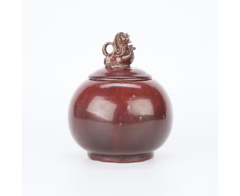 Bode Willumsen (Danish, 1895-1987) for Royal Copenhagen, Denmark. Ceramic lidded bowl vase vessel with finial in the form of 