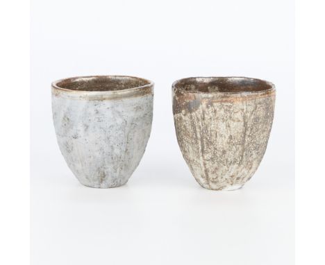 Akiko Hirai (Japanese, b. 1970). Group of two studio ceramic tea bowls or yunomi cups, 21st century. Stoneware with kaolin gl