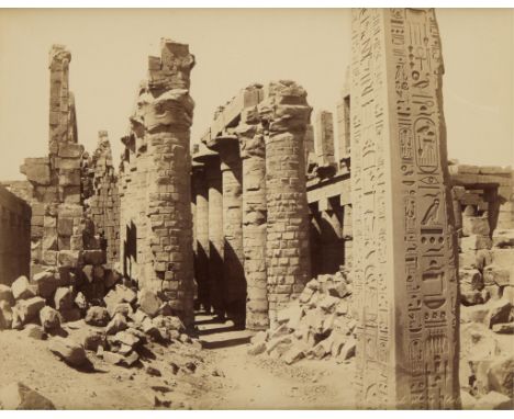 Adelphoi Zangaki, Greece. Late 19th century albumen photograph print depicting the Great Hall and obelisk at the Karnak Templ