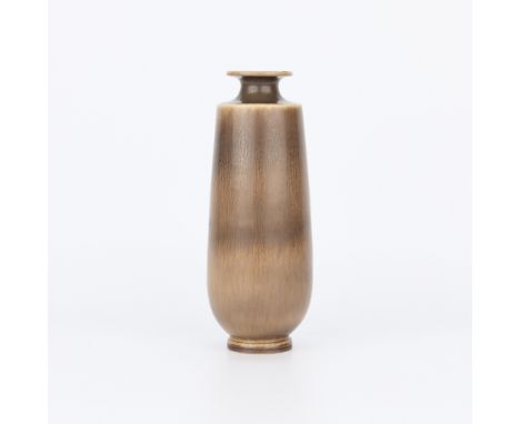 Berndt Friberg (Swedish, 1899-1991) for Gustavsberg, Sweden. Handmade ceramic vase of a cylindrical form surmounted by a flar