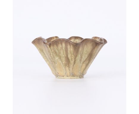 Arne Bang (Danish, 1901-1983). Small ceramic vase or bowl of a fluted, undulating form, mid-20th century. Stoneware with a mo