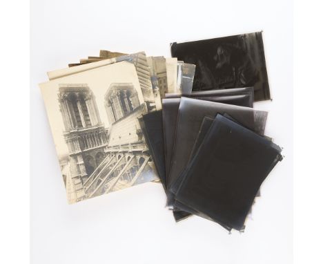 Group of vintage original gelatin silver print photographs and photographic negatives depicting gargoyle statuary on the Notr